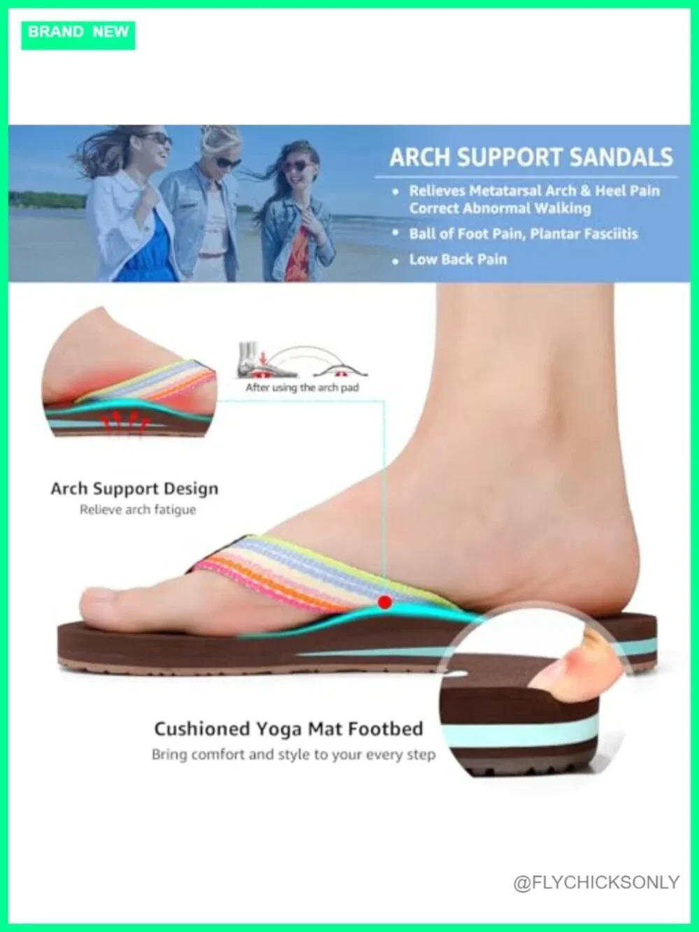 Arch Support Flip Flops Thong Sandals Yoga Mat Sole Quick Dry Beach Shower Pool
